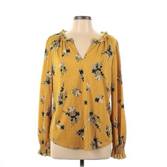MELLODAY Tops - Melloday Yellow Floral Long Sleeve V-neck Blouse